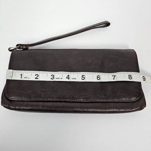 HOBO International Chocolate Brown Leather Flap Top Clutch Wristlet Wallet - Picture 9 of 10